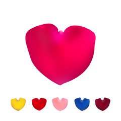 Big pink shape of heart. Rose petals icon set. Valentine s day. Greeting card Vector illustration.