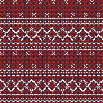 Knitted red seamless pattern background. Sweater vector illustration. Knitwear design.