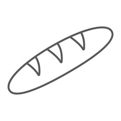 Bread thin line icon, food and bakery, baguette sign, vector graphics, a linear pattern on a white background.
