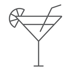 Fototapeta na wymiar Cocktail thin line icon, beverage and drink, alcohol sign, vector graphics, a linear pattern on a white background.