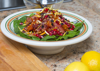 Vegetable Salad Iraqi Style With Pomegranate Seeds And Lemon Zest
