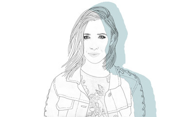 line art sketch of a young woman