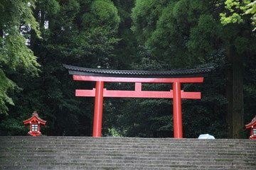 Torii of Kirishima-Jingnin in rain