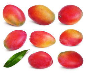Red mango with a leaf isolated on white background. Clipping path
