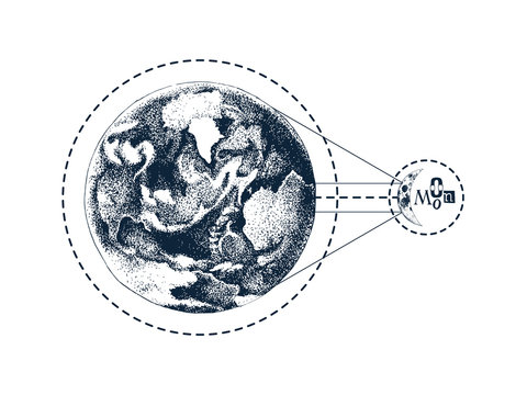 Hand drawn Earth and Moon
