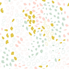 Vector organic seamless abstract background, botanical motif with stylized small leaves, freehand doodles pattern.