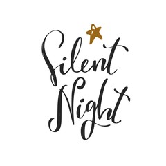 Silent night. Christmas and New Year calligraphy phrase