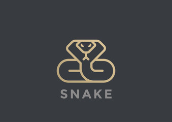 Naklejka premium Snake Logo vector design geometric Linear style. Cobra icon