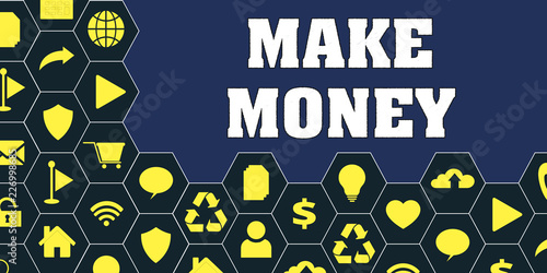 Make Money Panoramic Hi Tech Banner With Hexagons Icons And Tags - make money panoramic hi tech banner with hexagons icons and tags