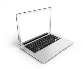 Modern laptop with empty screen isolated on white background 3d