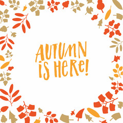 Autumn circle background composed of illustrated fall leaves