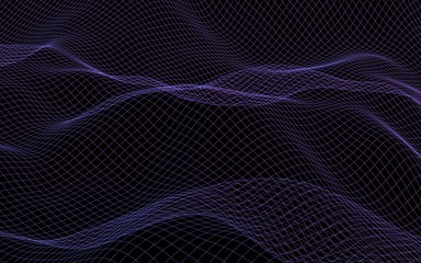 Abstract landscape background. Cyberspace purple grid. Hi-tech network. 3D illustration
