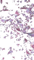 Flying euro banknotes isolated on a white background. Money is flying in the air. 500 EURO in color. 3D illustration