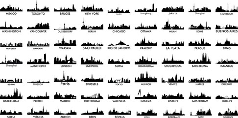 Most popular world cities silhouettes skylines vector - obrazy, fototapety, plakaty