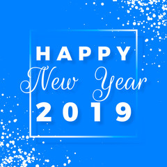 Happy New Year 2019. Greeting card on blue background. Vector illustration