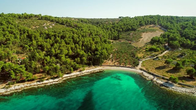 Aerial view of Adriatic sea and Brac island coastline, Sutivan, Croatia.