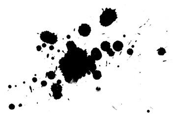 Black ink. Paint splatters on white surface.