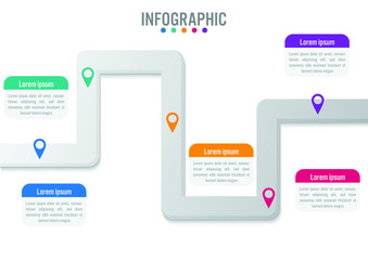 Business infographic template with 5 options road shape