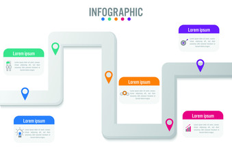 Business infographic template with 5 options road shape