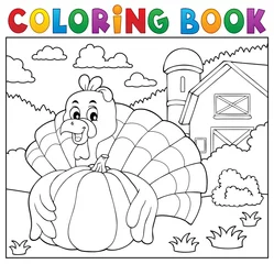 Poster de jardin Pour enfants Livre de coloriage oiseau de dinde et citrouille 2