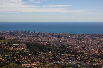 View on Barcelona city and mediterranean sea from Tibidabo hill