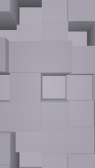 Abstract gray elegant cube geometric background. Chaotically advanced rectangular bars. 3D Rendering, 3D illustration