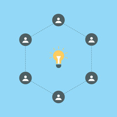 Vector people and  lightbulb.  Business meeting. Idea design. Br
