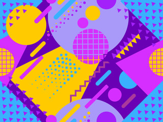 Memphis seamless pattern. Geometric elements memphis in the style of 80s. Vector illustration - obrazy, fototapety, plakaty
