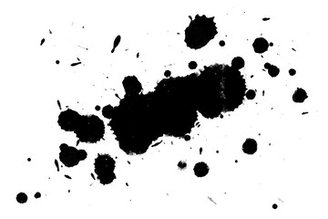 2d illustration. Black paint splatter on white background.