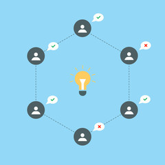 Vote for the idea. Vector people and lightbulb.  Business meetin