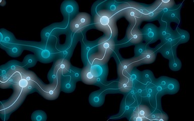 Neural network. Social network. Futuristic dna, deoxyribonucleic acid. Abstract molecule, cell illustration, mycelium. Dark background. 3D illustration