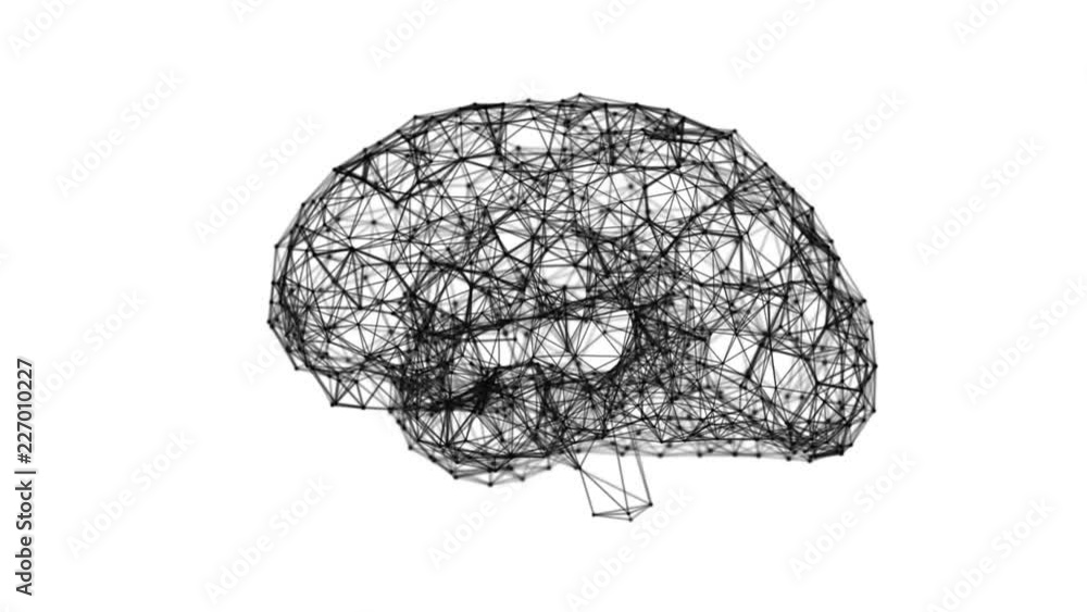 Poster digital data and network connection of human brain isolated on white background in the form of artif