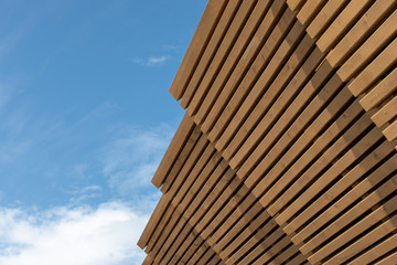 wooden roof against the blue sky