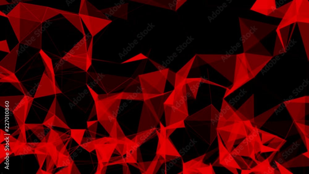 Aufkleber red digital data and network connection triangle lines for technology concept on black background, a