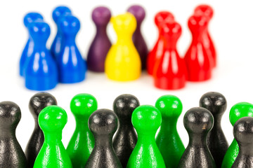 green and black halma cones against red, blue, purple, blue and yellow  halma cones indicating...