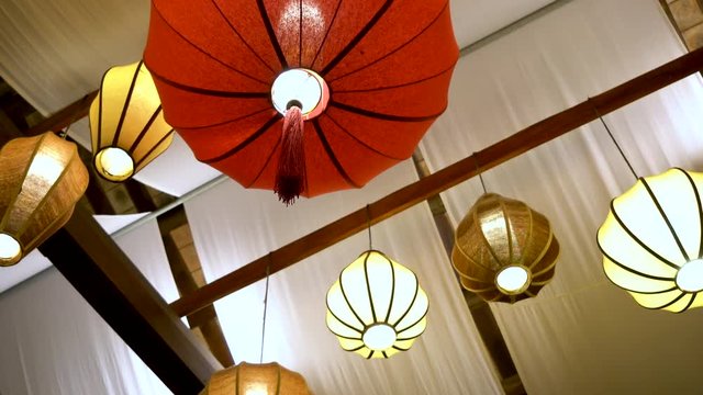 4K Video clip of traditional Vietnamese colorful lanterns inside a house Vietnam, South East Asia