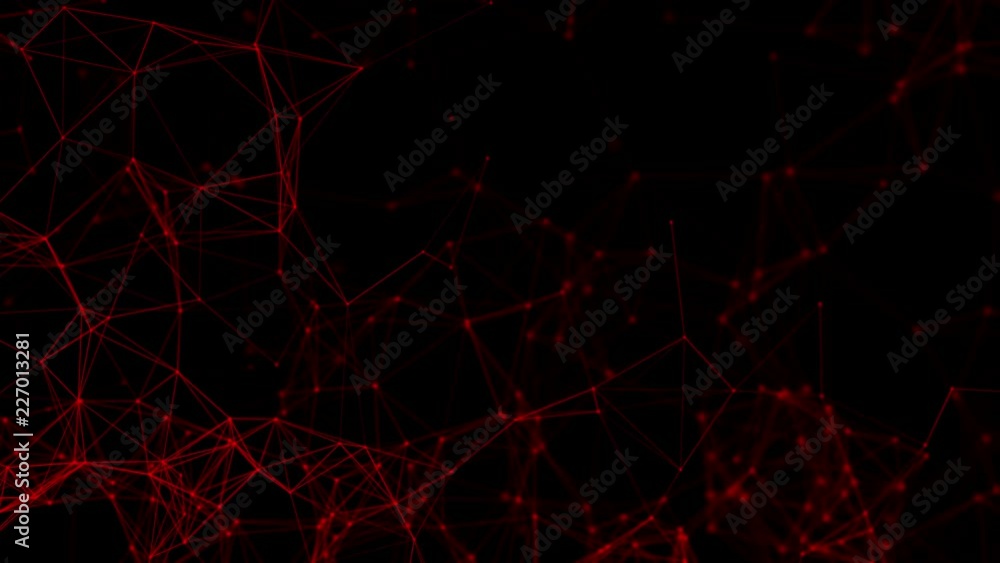 Aufkleber red digital data and network connection triangle lines for technology concept on black background, a