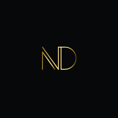 Letter ND Logo Design, Creative Minimal ND Logo Design Using Letter N D in Gold and Black Color