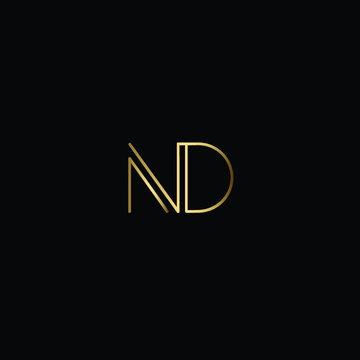Letter ND Logo Design, Creative Minimal ND Logo Design Using Letter N D in Gold and Black Color