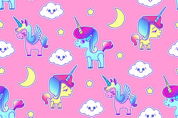 Cute Unicorn Seamless Pattern. Magic Dream. Kids Design.