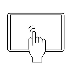Vector outline hand touching tablet. Hand touching tablet icon.