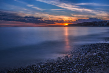 Fototapeta premium Sunset over Thassos island, East Macedonia and Thrace, Greece