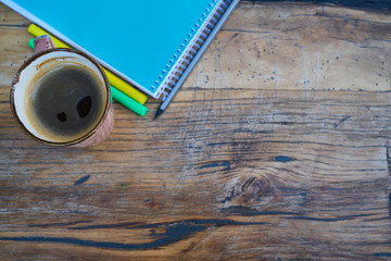 working with coffee on wooden background