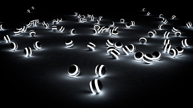 3D glowing speres on black background