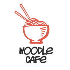 Bowl full of tasty noodles, logo hand-drawn with sumi-e brush