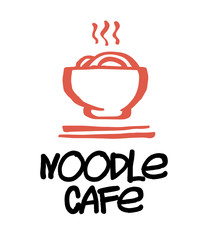 Bowl full of tasty noodles, logo hand-drawn with sumi-e brush