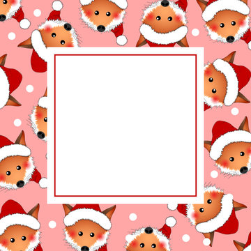 Red Fox Santa Claus on Pink Christmas Banner Card