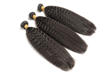 Kinky straight permed black human  hair weaves extensions bundles