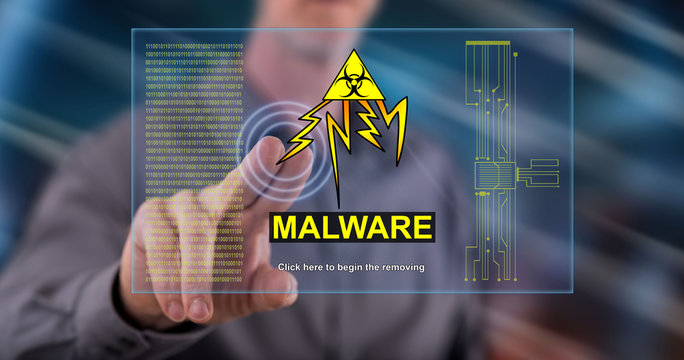 Man touching a malware concept