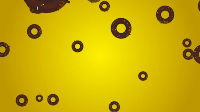 Falling Junk food on yellow background for motion graphics, birthday, advertise etc, falling donuts, falling burger,  falling pizza, food pattern background